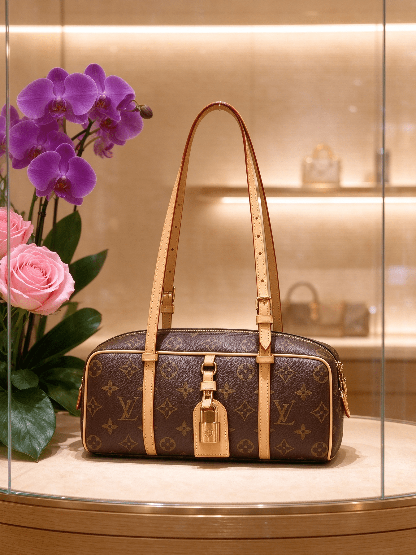 Vintage Monogram Barrel Boston Pillow Bag | Adjustable Top Handle & Shoulder Strap | Luxury Women's Handbag 图 4