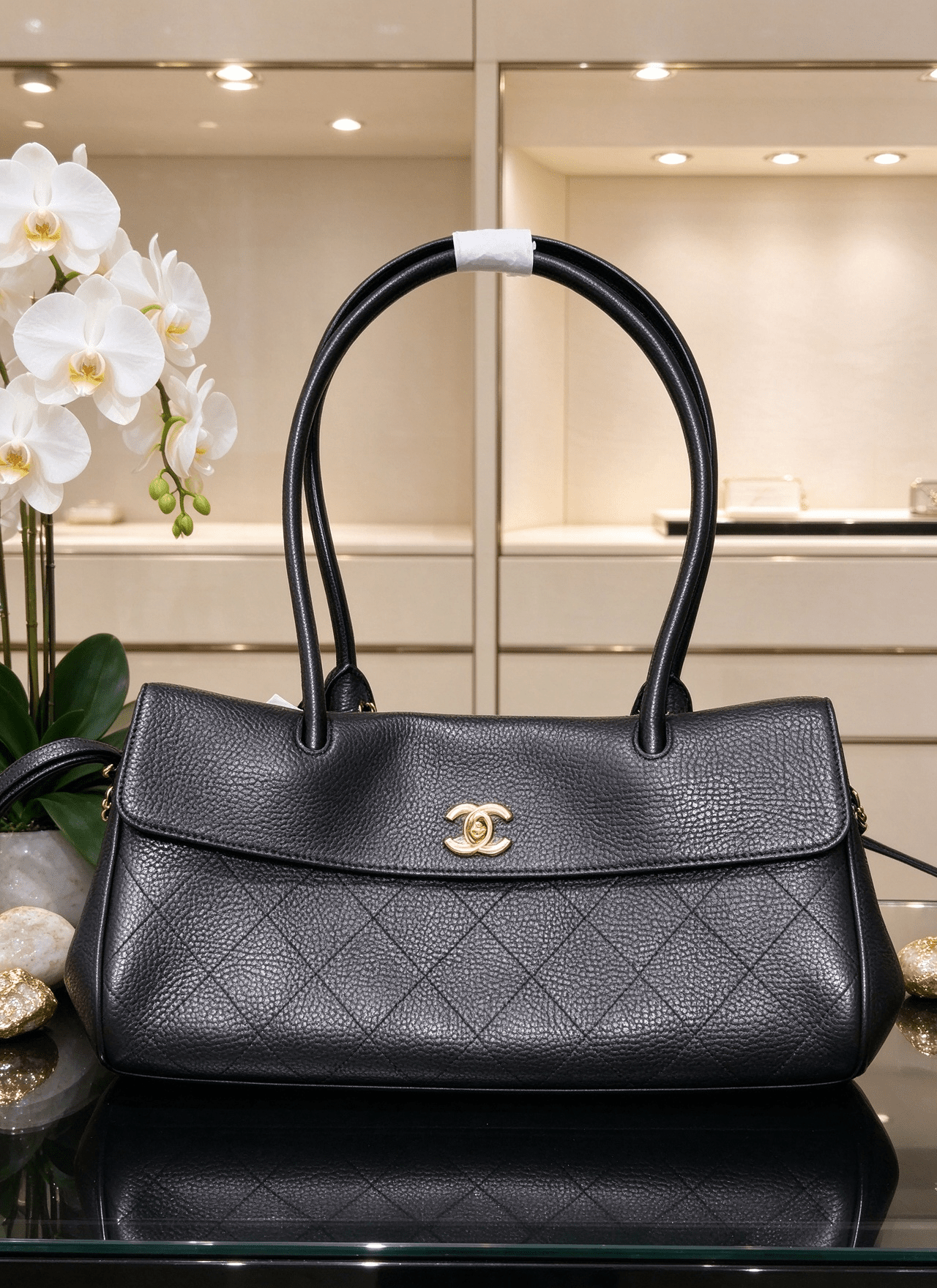 Chanel black diamond cowhide handbag vintage flip gold buckle commuter bag 图 2