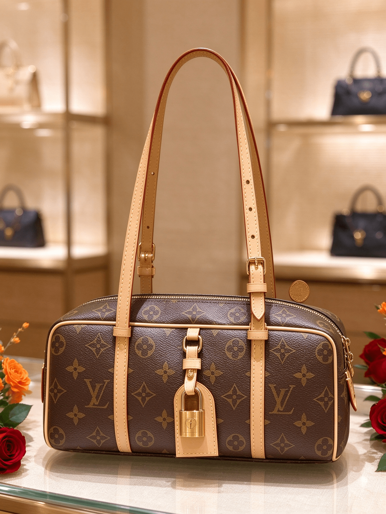 Vintage Monogram Barrel Boston Pillow Bag | Adjustable Top Handle & Shoulder Strap | Luxury Women's Handbag 图 3