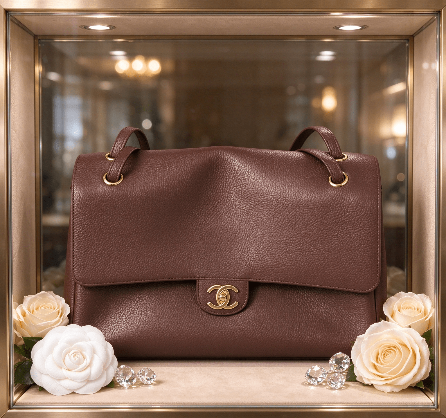 Chanel Cerf dark brown lychee leather briefcase vintage flip gold buckle commuter handbag 图 4