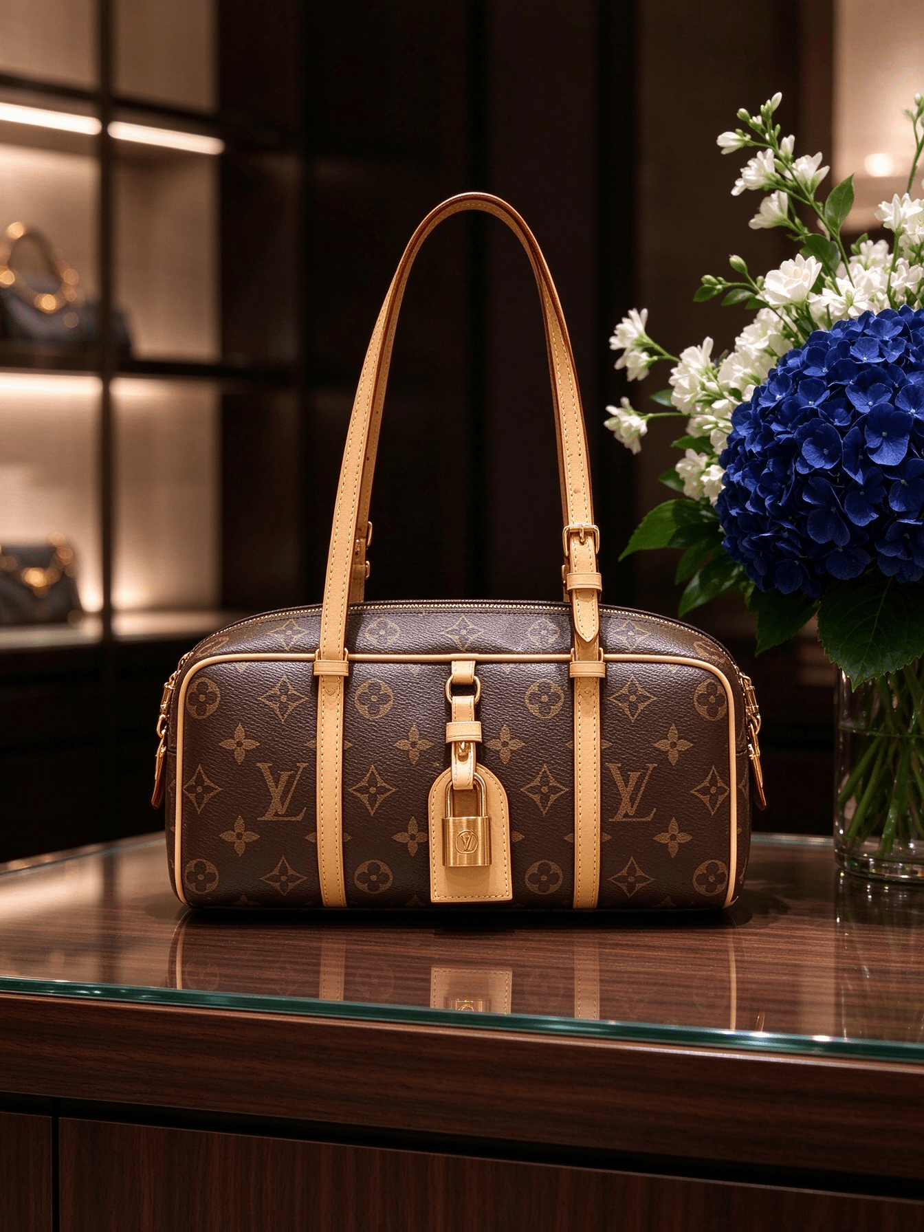 Vintage Monogram Barrel Boston Pillow Bag | Adjustable Top Handle & Shoulder Strap | Luxury Women's Handbag 图 5