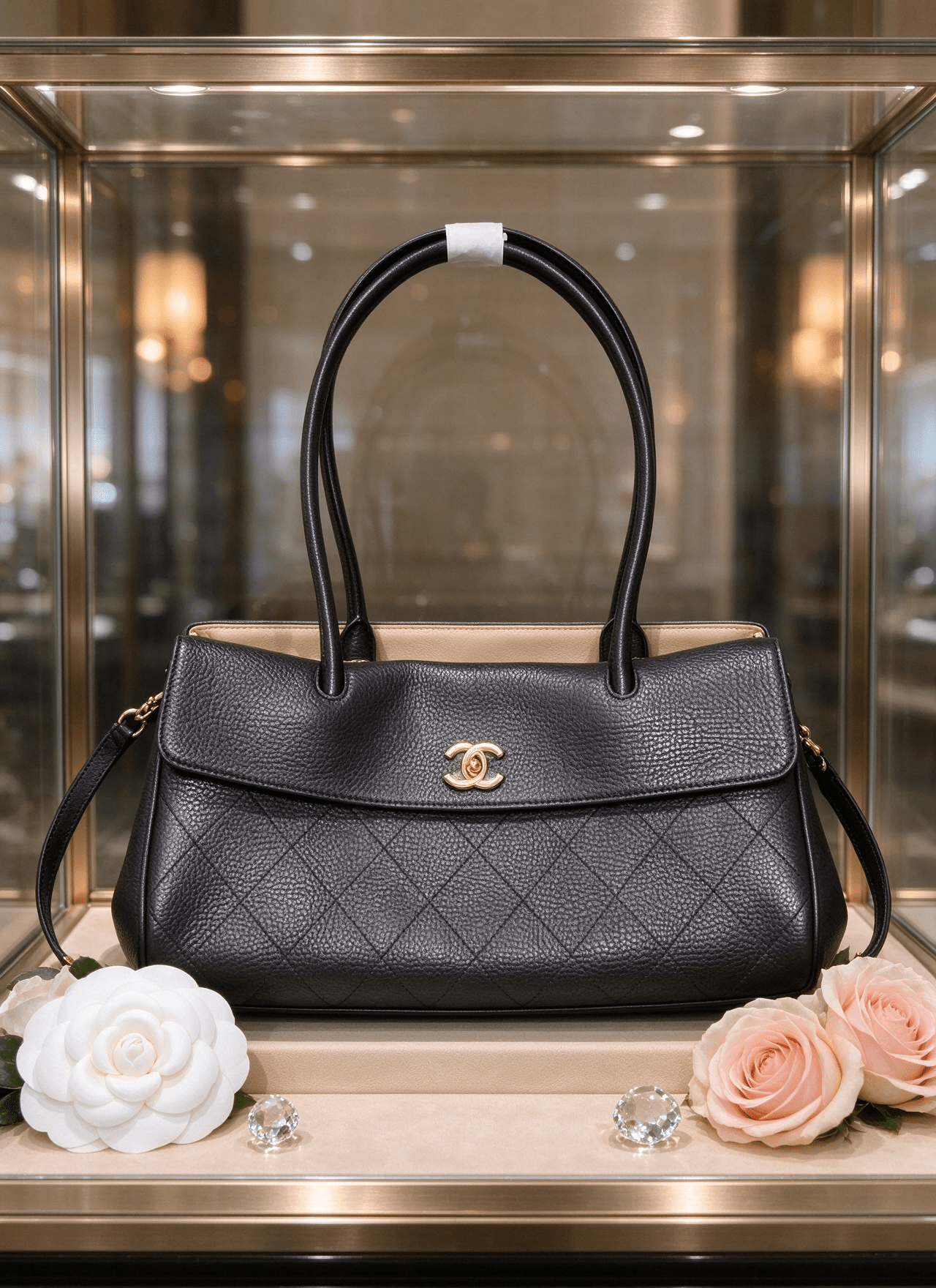 Chanel black diamond cowhide handbag vintage flip gold buckle commuter bag 图 4