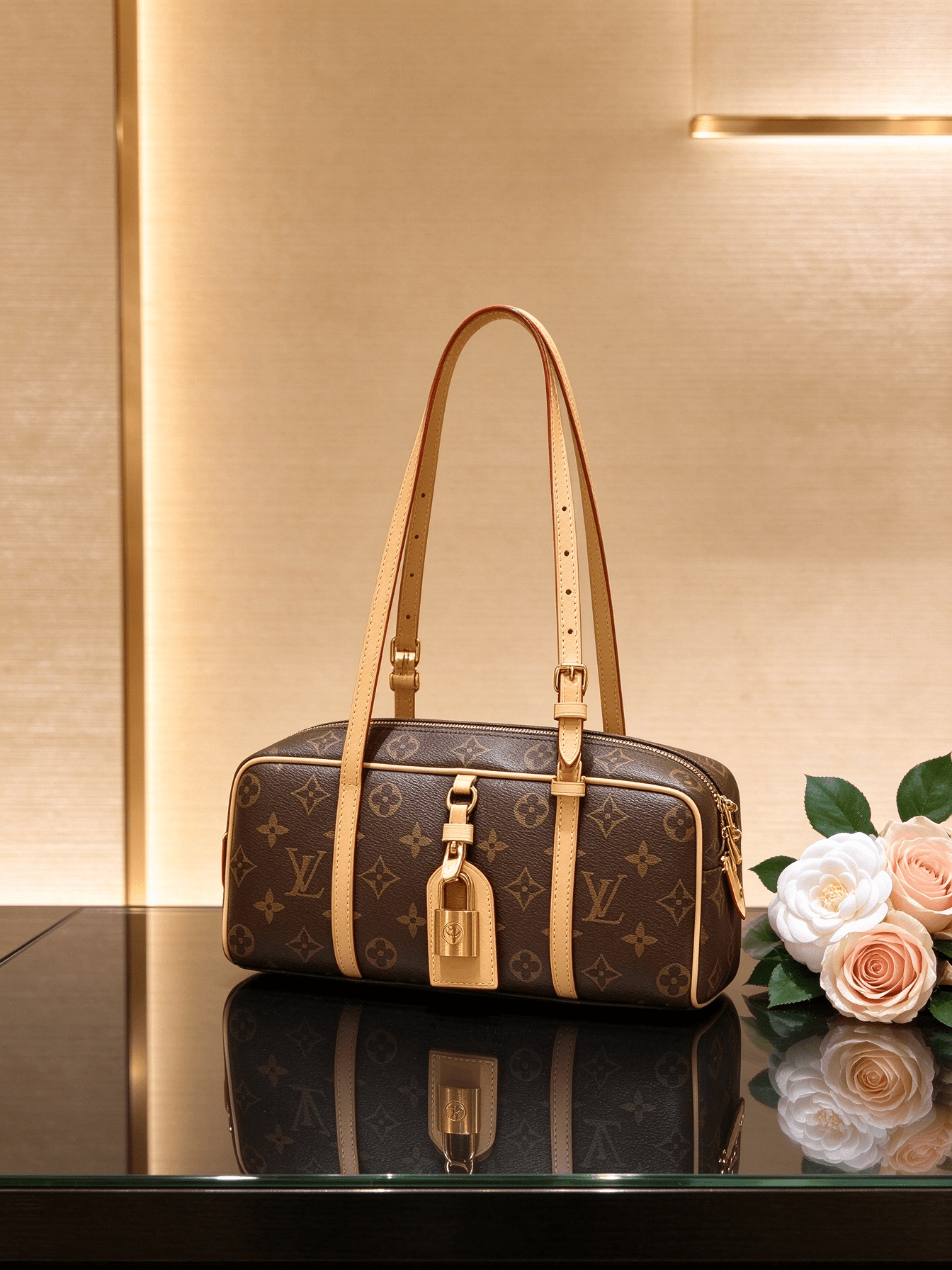 Vintage Monogram Barrel Boston Pillow Bag | Adjustable Top Handle & Shoulder Strap | Luxury Women's Handbag