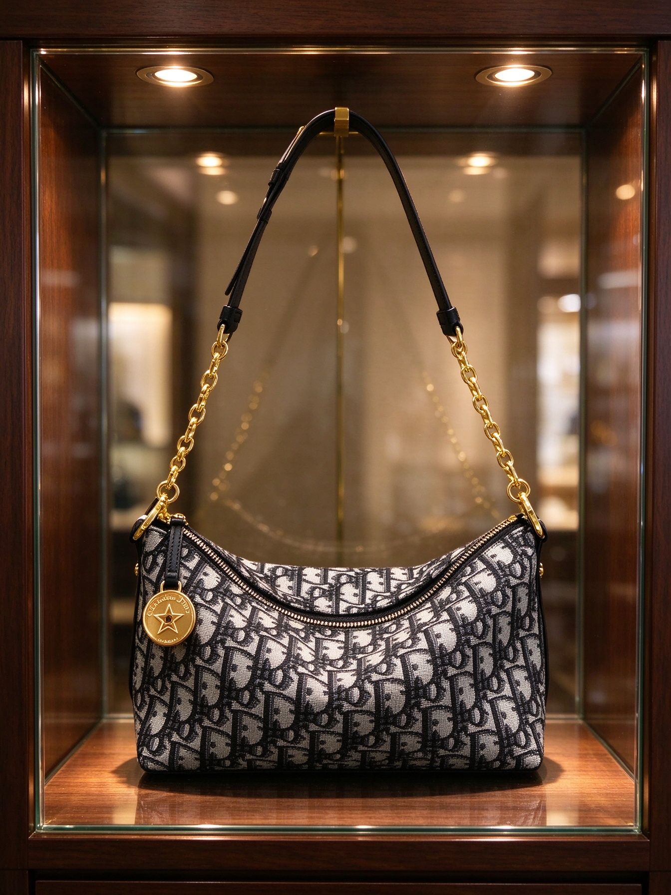 Dior Dior Diorstar Hobo Black Grey Oblique Floral Chain Armpit Bag Shoulder Crossbody Women's Bag