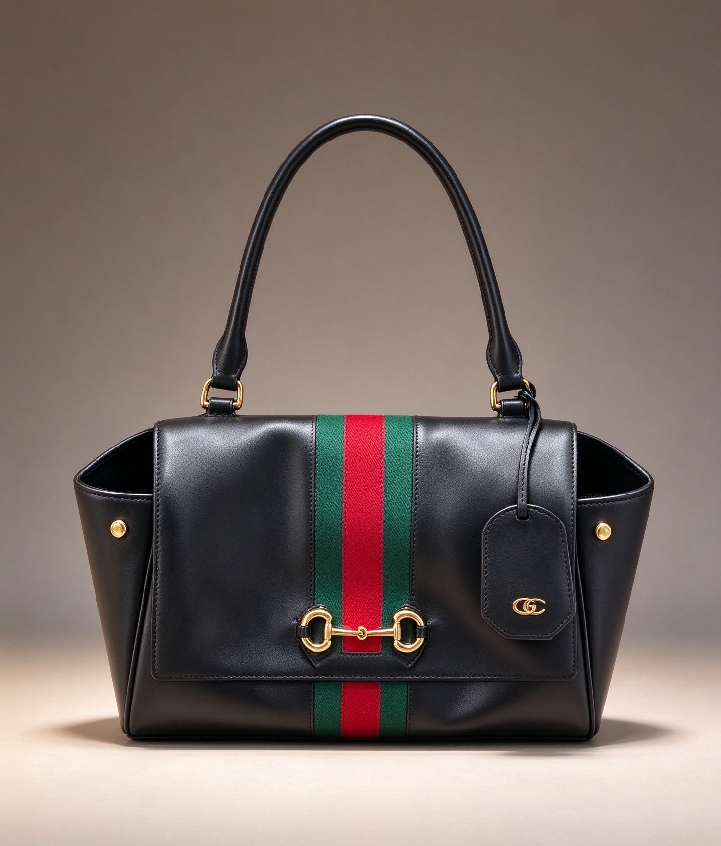 GUCCI Gucci  Horsebit Móc khóa ngựa màu đen đầy đủ túi tote than bùn Túi xách vai công suất cao dệt màu đỏ và xanh lá cây cổ điển