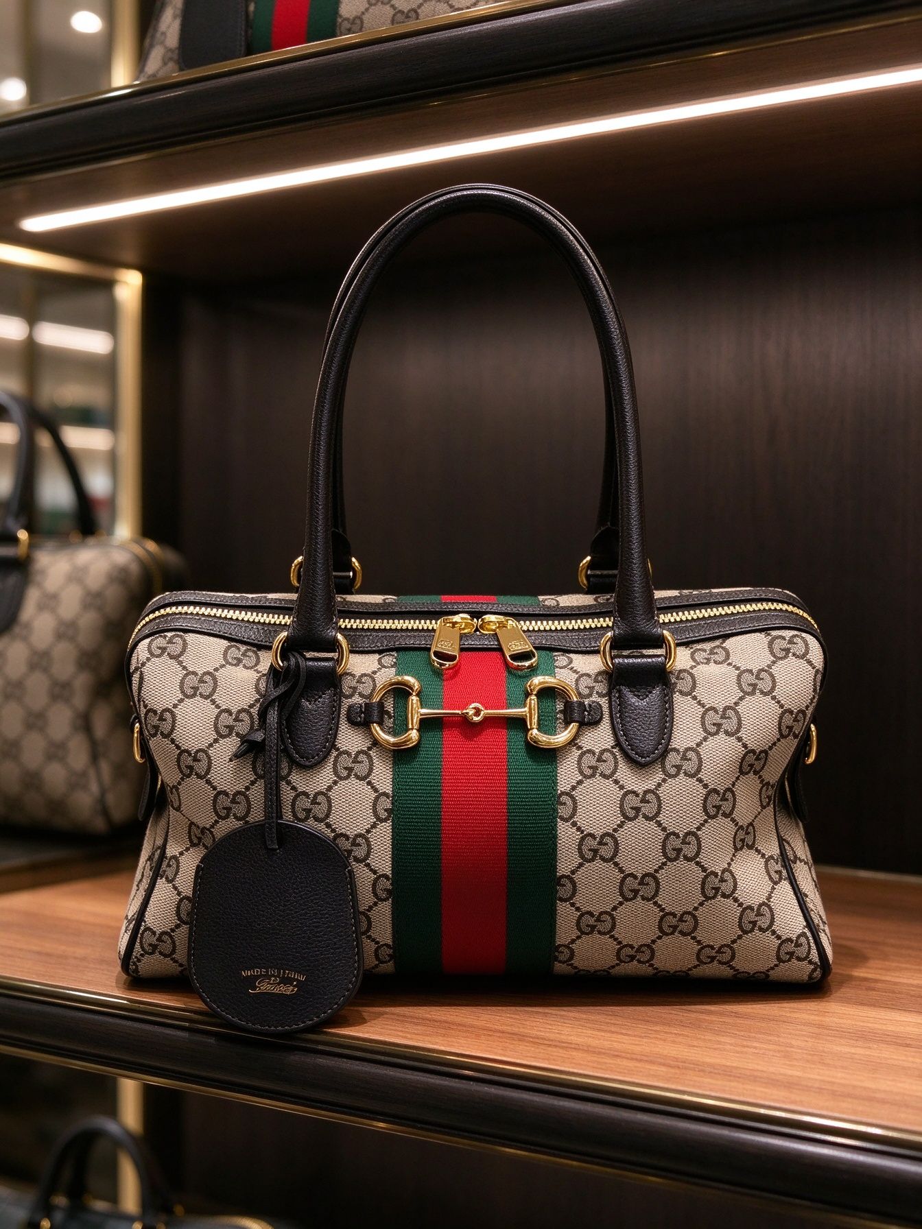 Gucci Borsetto Medium Boston bag GG Pegasus buckle red and green band handbag 图 3