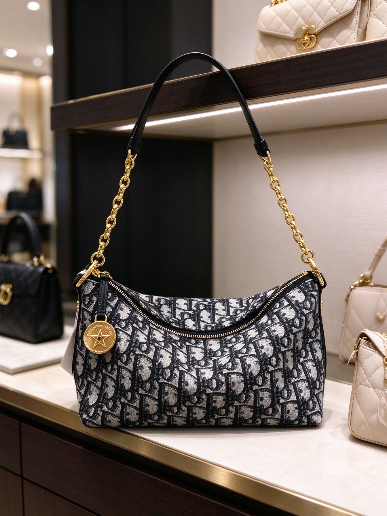 Dior Dior Diorstar Hobo Black Grey Oblique Floral Chain Armpit Bag Shoulder Crossbody Women's Bag 图 4