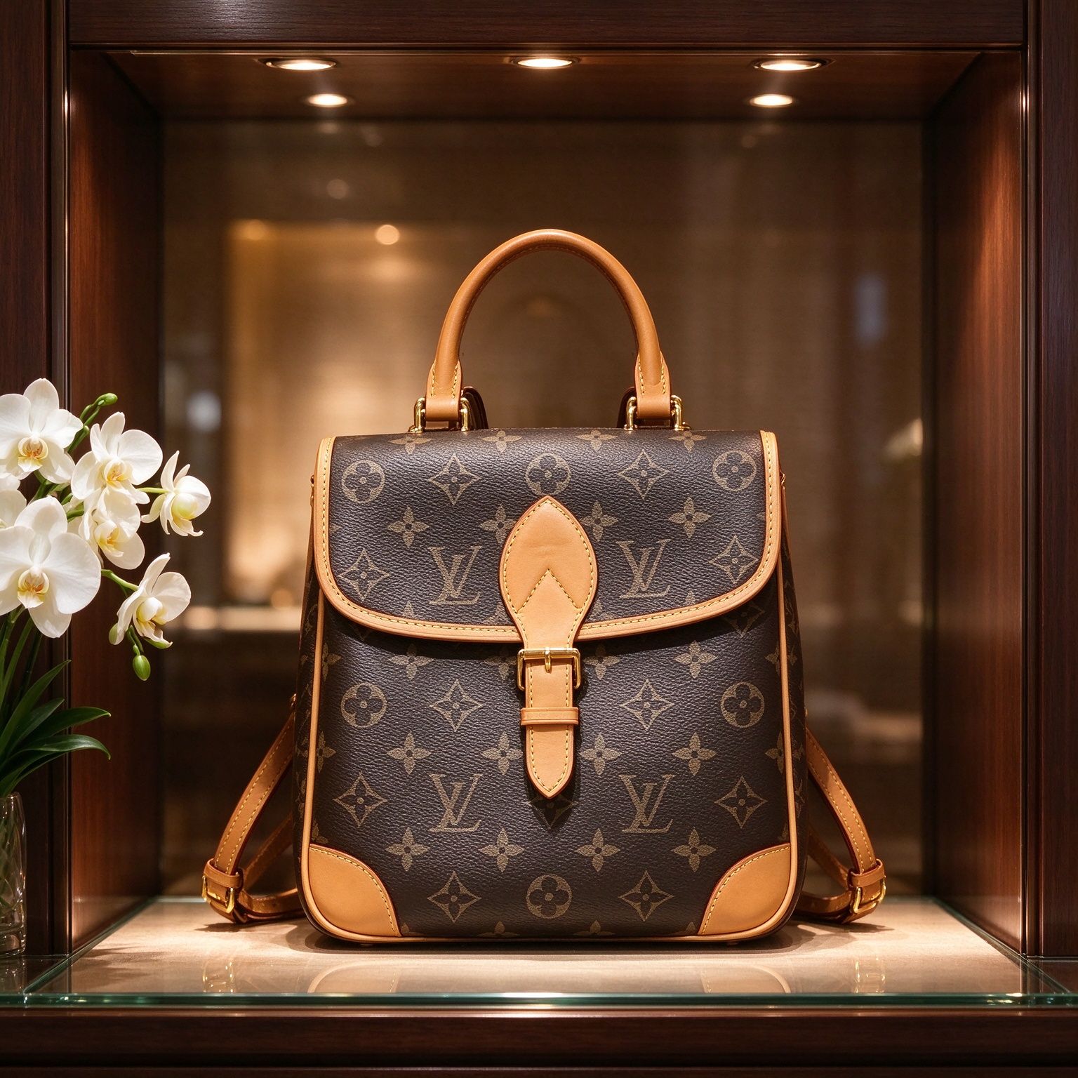 LV Louis Vuitton Monogram Flap Backpack Vintage Vegetable Tanned Leather Handbag Mini Backpack for Women 图 6
