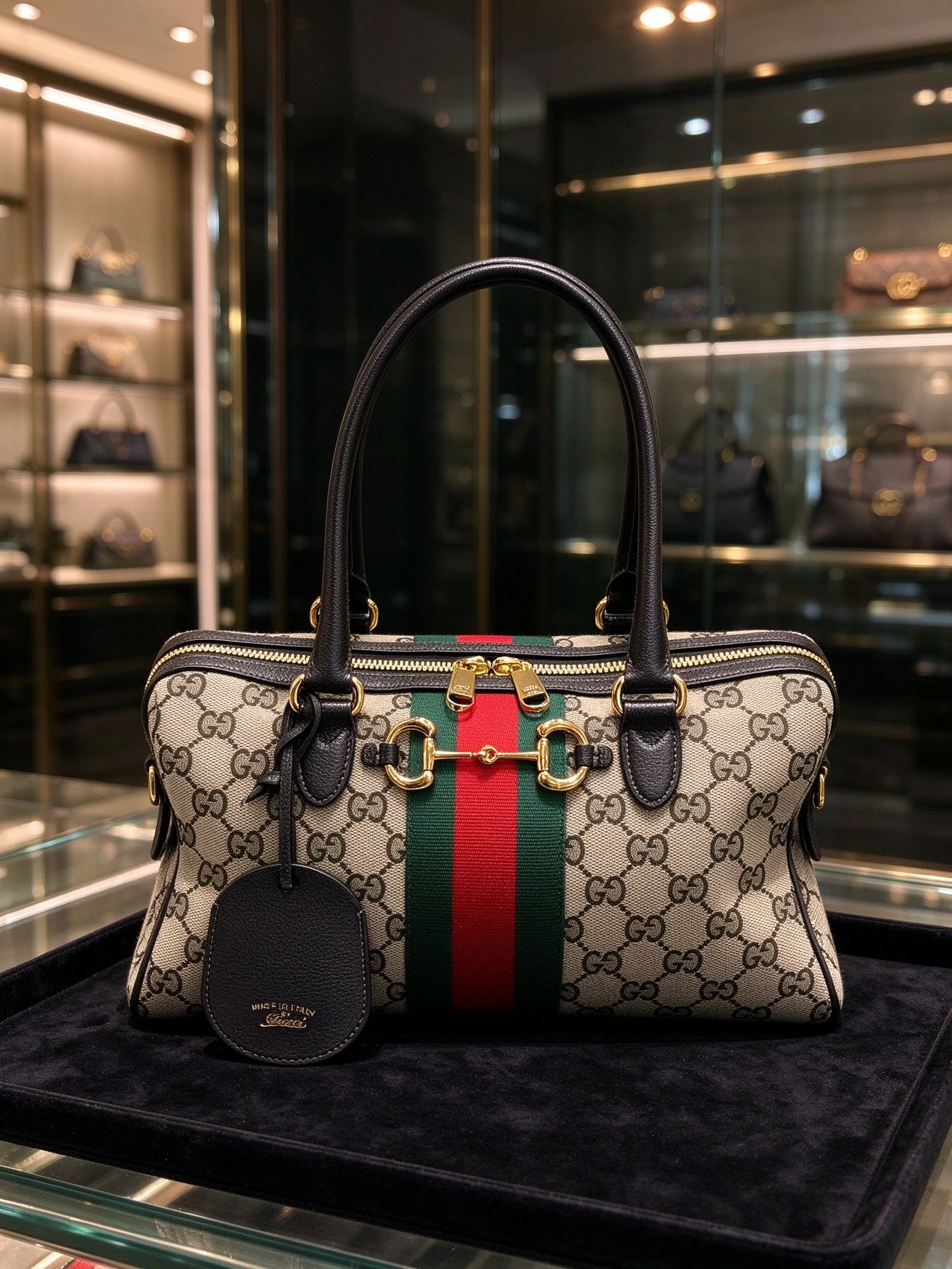 Gucci Borsetto Medium Boston bag GG Pegasus buckle red and green band handbag 图 6