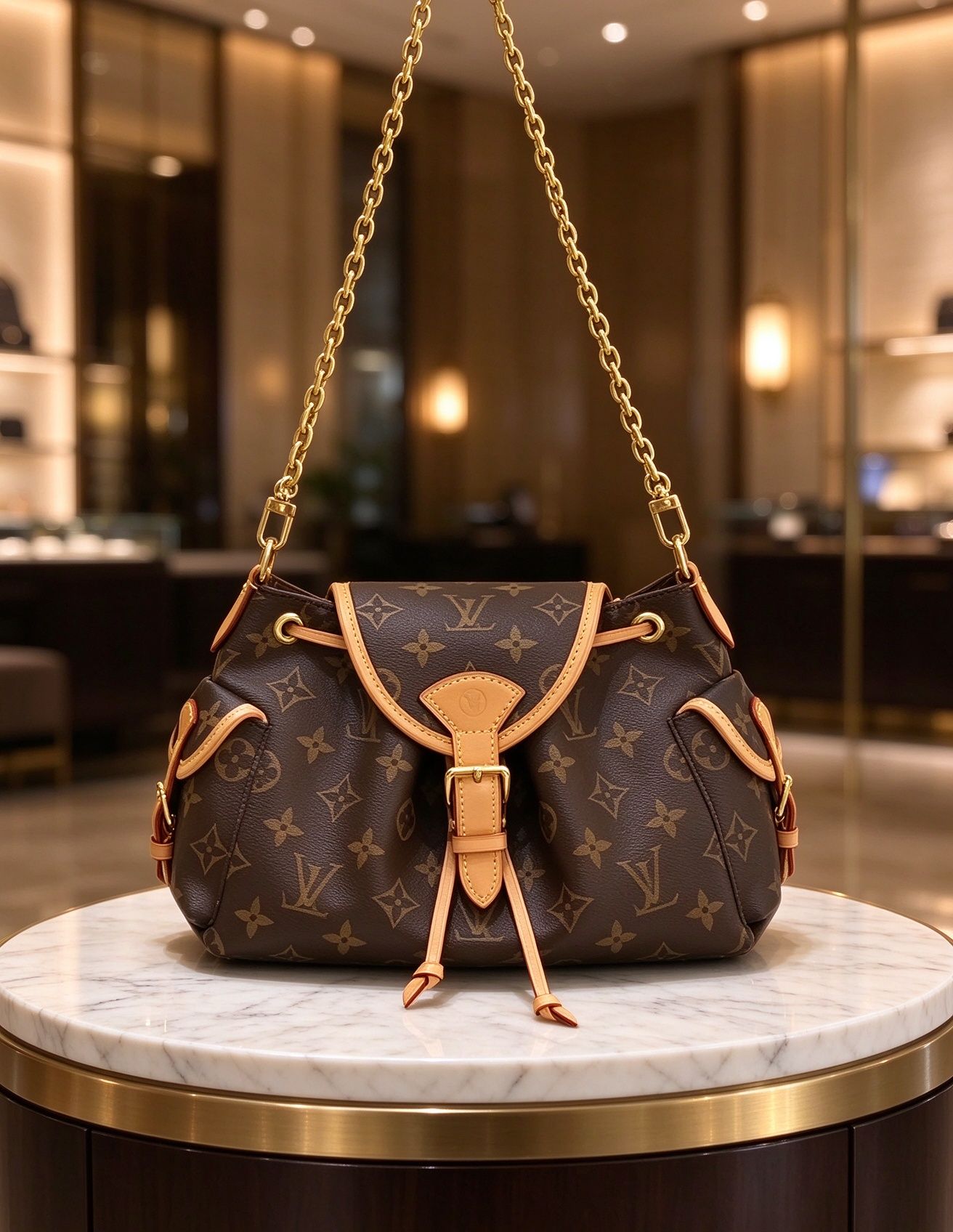 LV Louis Vuitton Floral Drawstring Chain Messenger Bag Vintage Monogram Flap Chain Shoulder Crossbody Women's Bag