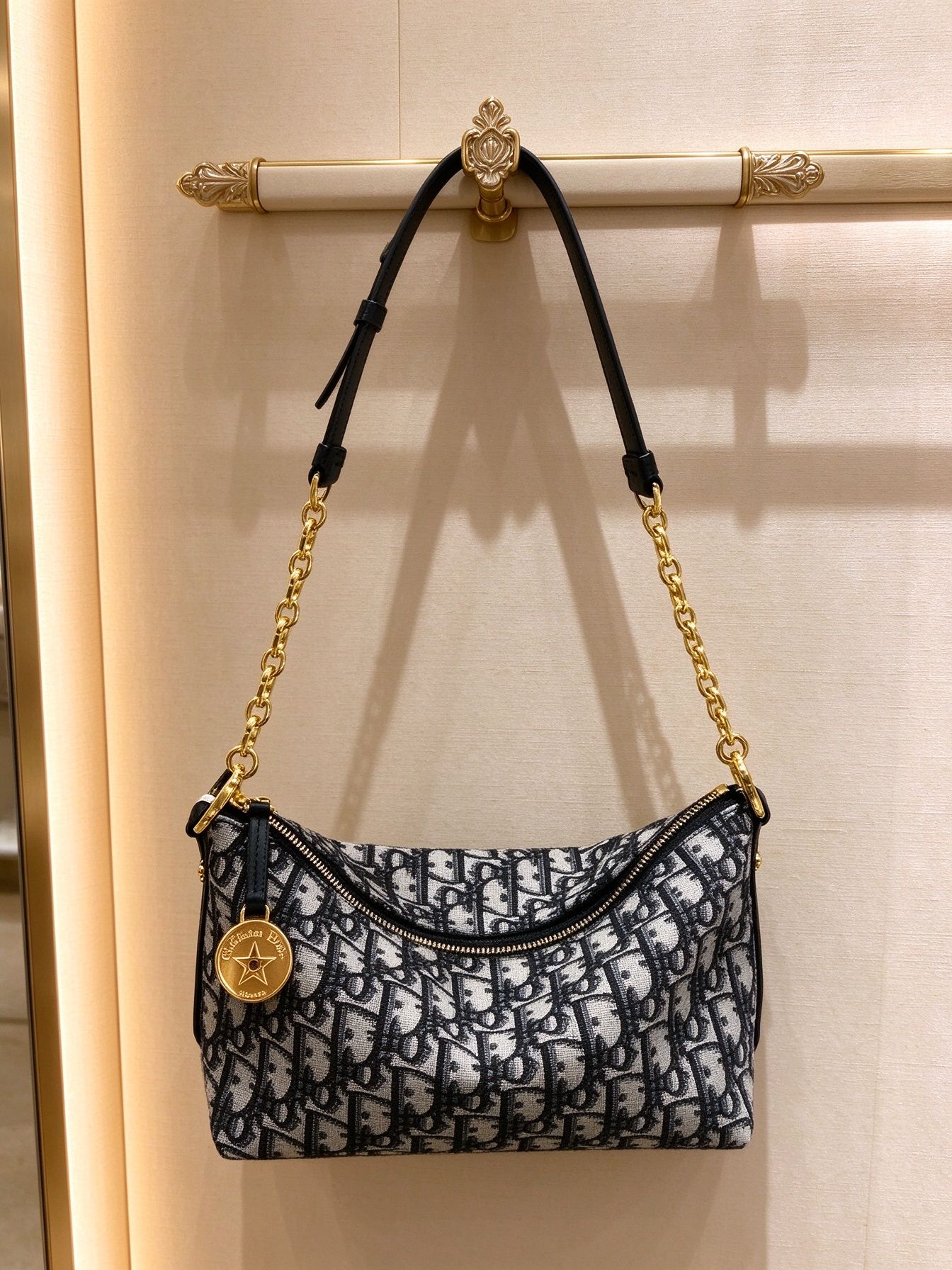 Dior Dior Diorstar Hobo Black Grey Oblique Floral Chain Armpit Bag Shoulder Crossbody Women's Bag 图 5