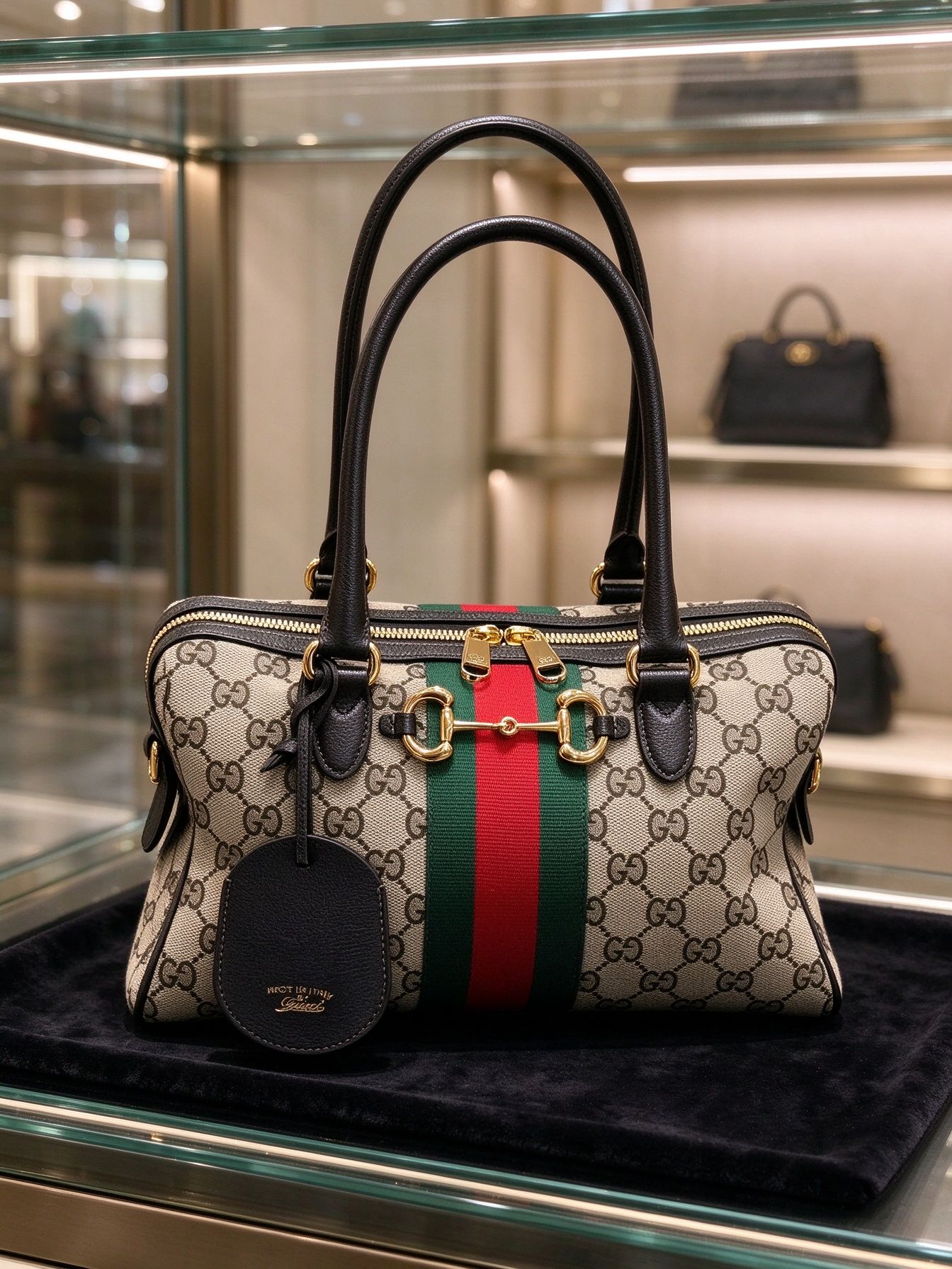 Gucci Borsetto Medium Boston bag GG Pegasus buckle red and green band handbag 图 2