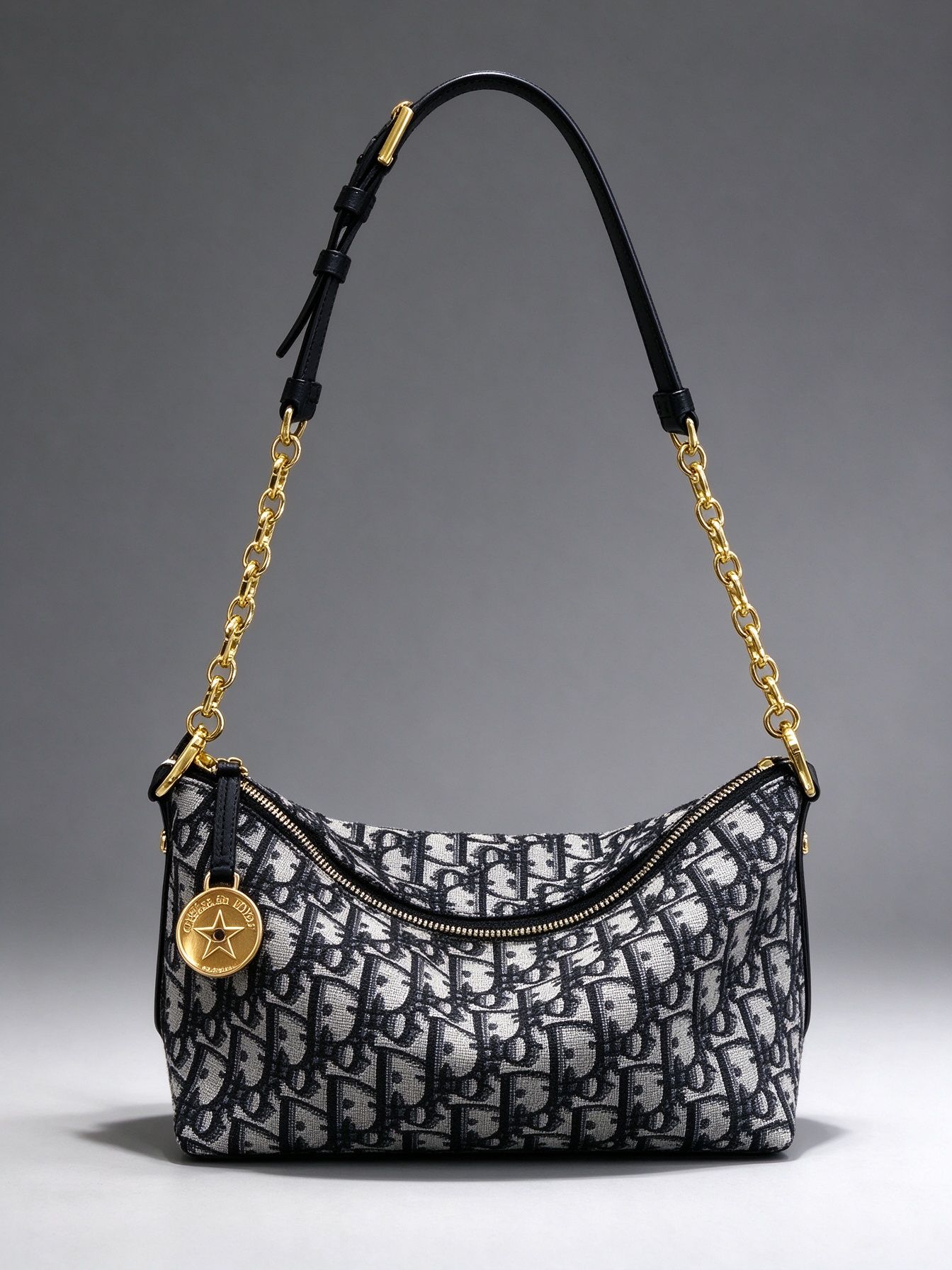 Dior Dior Diorstar Hobo Black Grey Oblique Floral Chain Armpit Bag Shoulder Crossbody Women's Bag 图 2