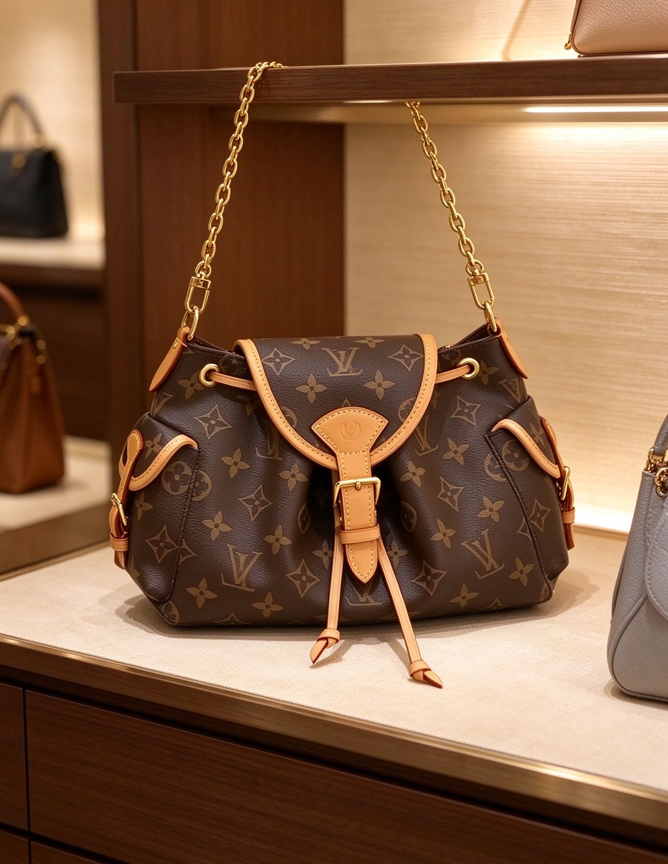 LV Louis Vuitton Floral Drawstring Chain Messenger Bag Vintage Monogram Flap Chain Shoulder Crossbody Women's Bag 图 4
