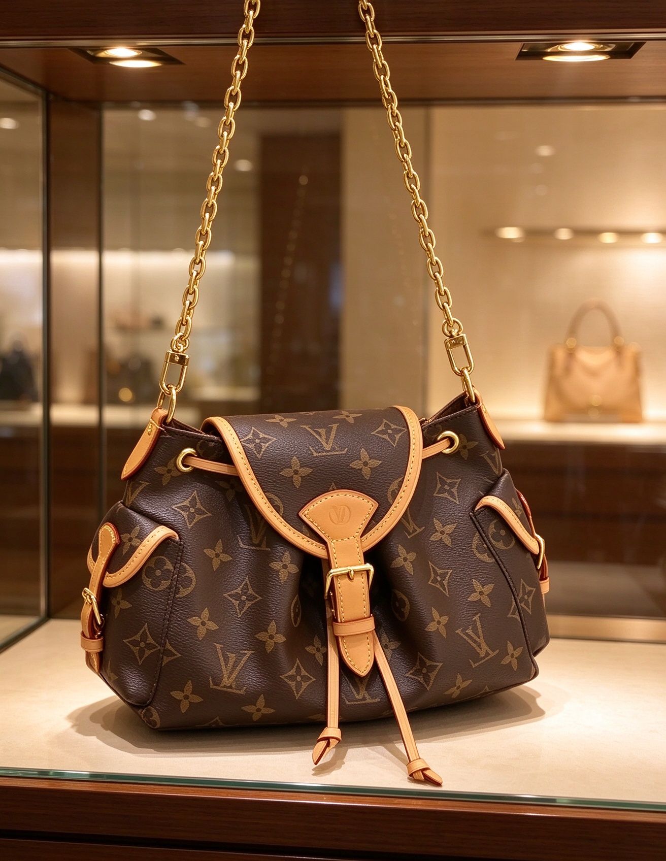 LV Louis Vuitton Floral Drawstring Chain Messenger Bag Vintage Monogram Flap Chain Shoulder Crossbody Women's Bag