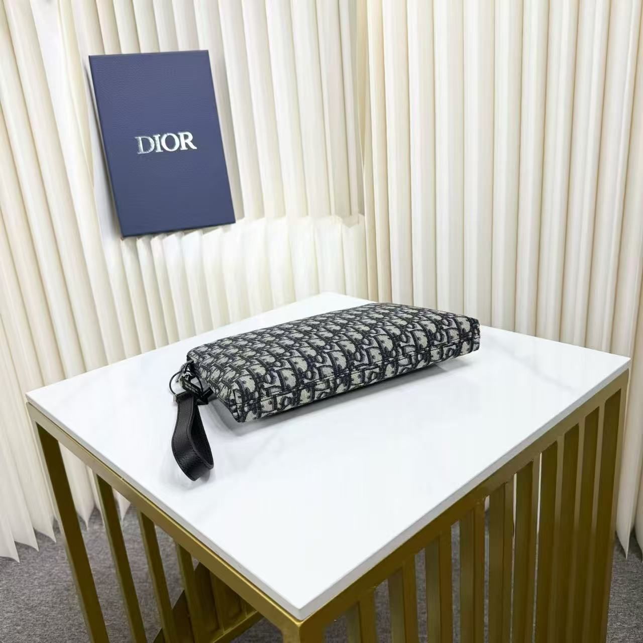 Dior Oblique Jacquard Clutch Bag, Kantong Ritsleting Bisnis Kapasitas Besar dengan Tali Pergelangan Tangan 图 7