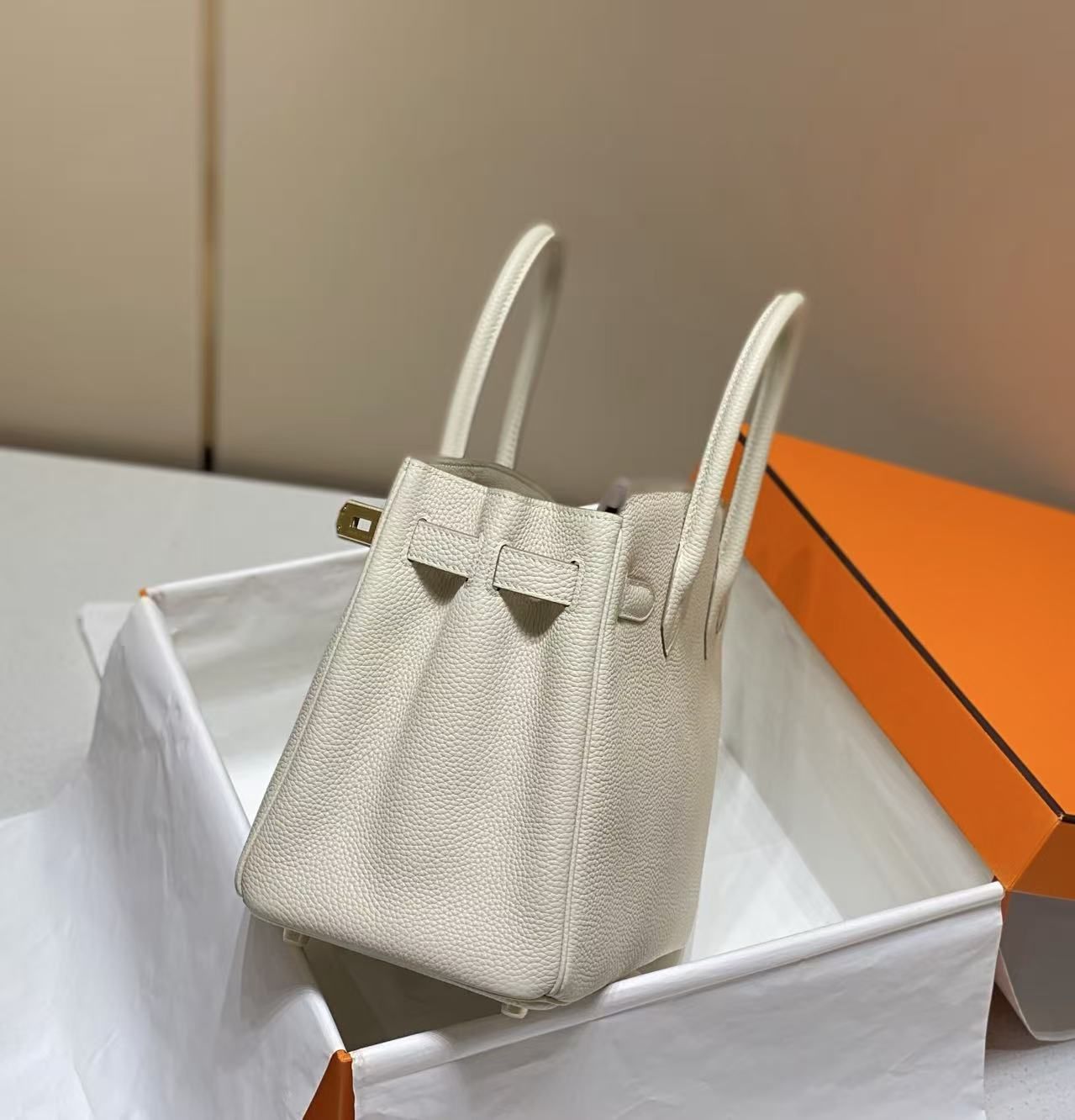 Birkin30 Handbag, Cream White Togo Calfskin with Gold Hardware, Classic Large Capacity Women Top Handle Bag 图 4