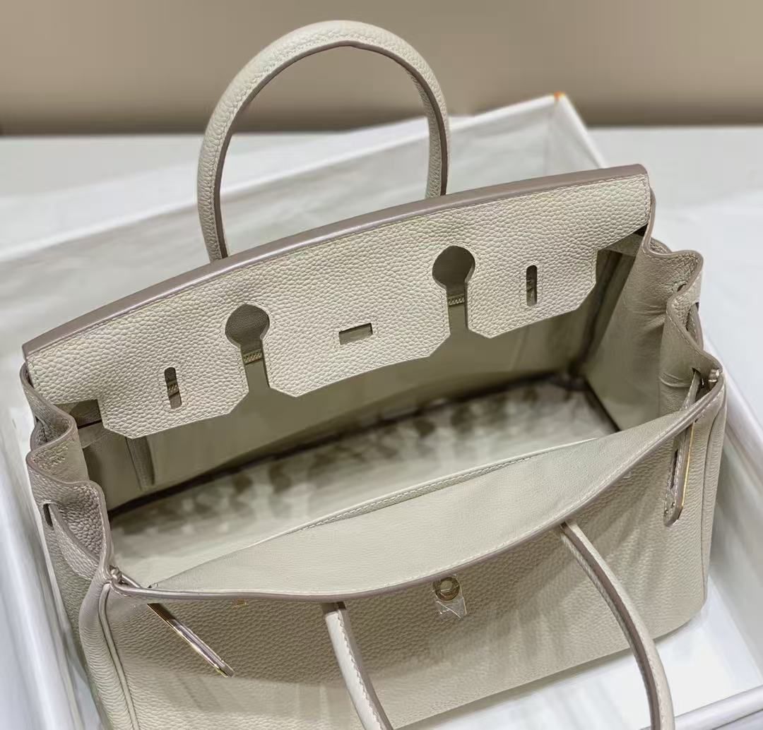Birkin30 Handbag, Cream White Togo Calfskin with Gold Hardware, Classic Large Capacity Women Top Handle Bag 图 8