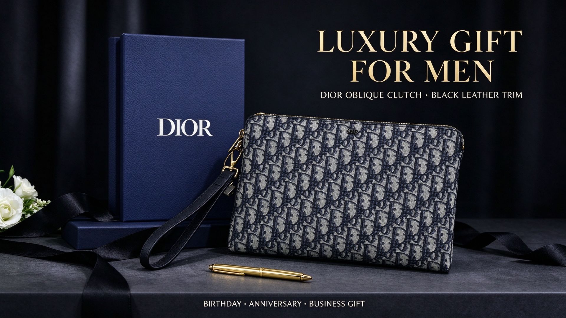 Dior Oblique Jacquard Clutch Bag, Kantong Ritsleting Bisnis Kapasitas Besar dengan Tali Pergelangan Tangan 图 3