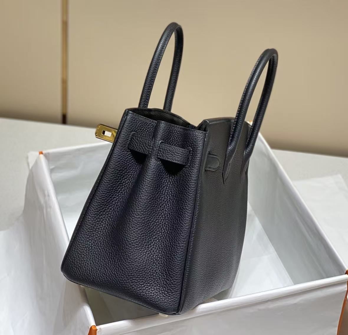 Tas Birkin30, Kulit Lembu Togo Hitam dengan Perangkat Keras Emas, Tas Pegangan Atas Wanita Kapasitas Besar Klasik 图 5