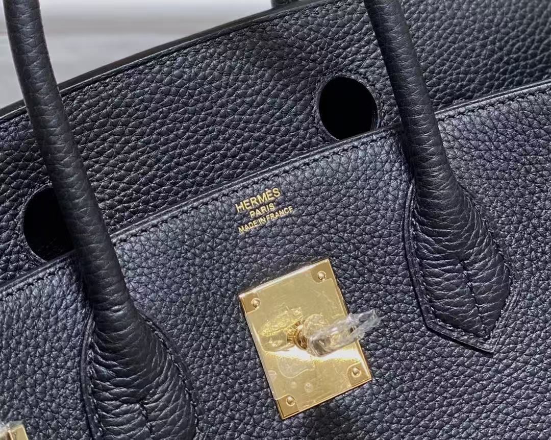 Tas Birkin30, Kulit Lembu Togo Hitam dengan Perangkat Keras Emas, Tas Pegangan Atas Wanita Kapasitas Besar Klasik 图 6