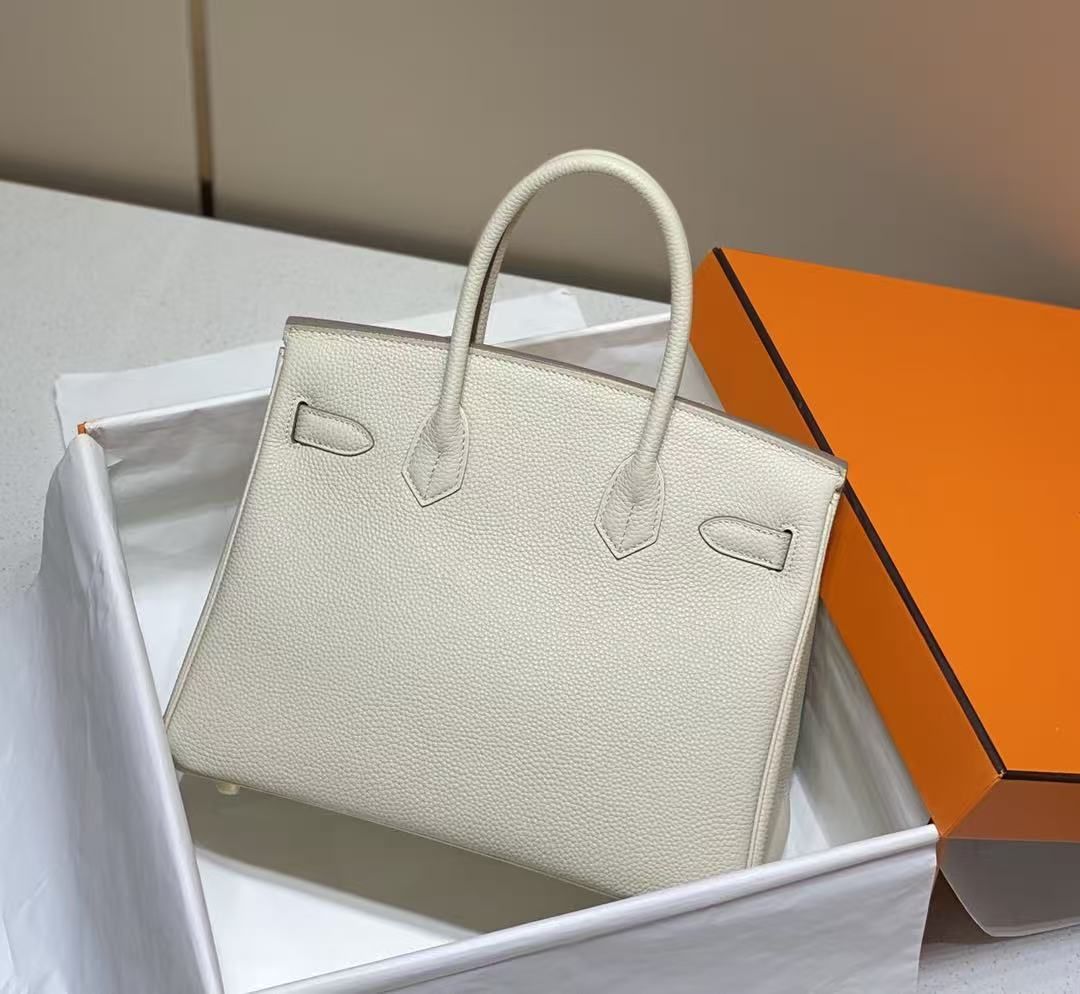 Birkin30 Handbag, Cream White Togo Calfskin with Gold Hardware, Classic Large Capacity Women Top Handle Bag 图 3