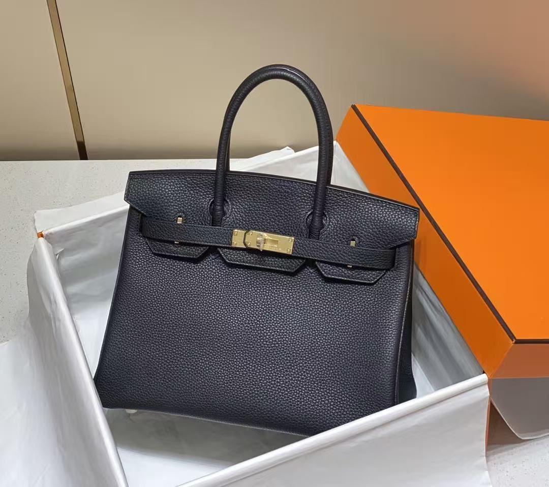 Tas Birkin30, Kulit Lembu Togo Hitam dengan Perangkat Keras Emas, Tas Pegangan Atas Wanita Kapasitas Besar Klasik 图 4