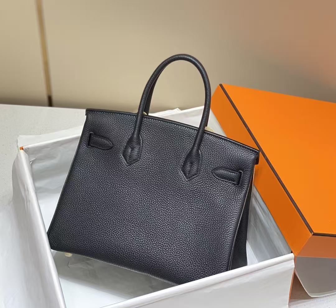 Tas Birkin30, Kulit Lembu Togo Hitam dengan Perangkat Keras Emas, Tas Pegangan Atas Wanita Kapasitas Besar Klasik 图 3