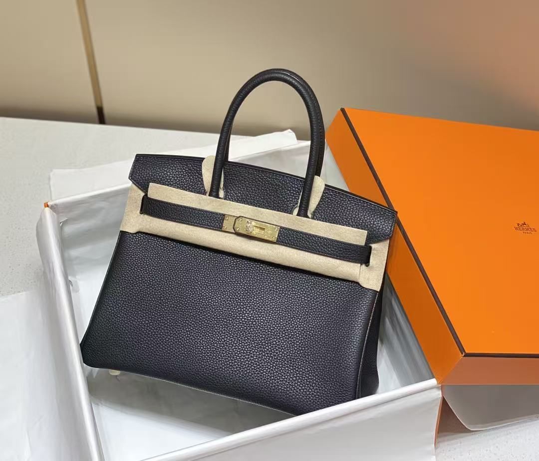 Tas Birkin30, Kulit Lembu Togo Hitam dengan Perangkat Keras Emas, Tas Pegangan Atas Wanita Kapasitas Besar Klasik 图 2
