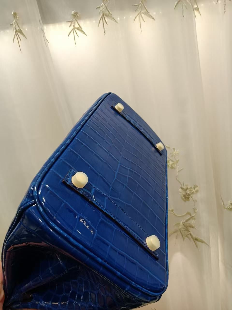 Túi xách da bò lớp trên cùng da cá sấu bóng màu xanh hồng ngọc 30cm túi có khóa cách điệu dành cho nữ Túi xách đi lại yến tiệc 图 6