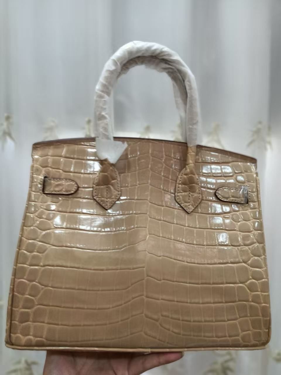 Túi xách da bò đầu cá sấu sang trọng nhẹ 30cm Túi bạch kim tạo kiểu bóng loáng Túi xách đi lại yến tiệc nữ 图 3