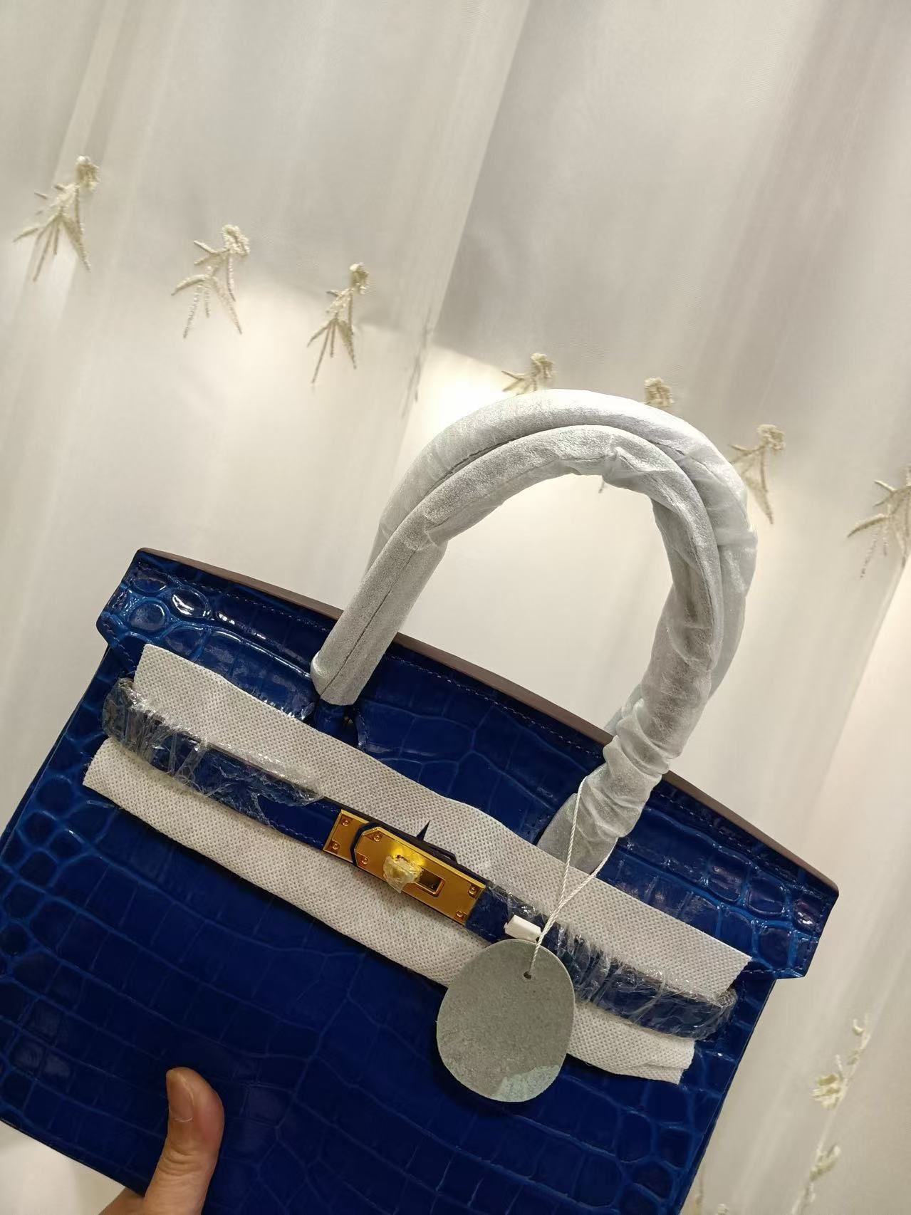 Túi xách da bò lớp trên cùng da cá sấu bóng màu xanh hồng ngọc 30cm túi có khóa cách điệu dành cho nữ Túi xách đi lại yến tiệc 图 5