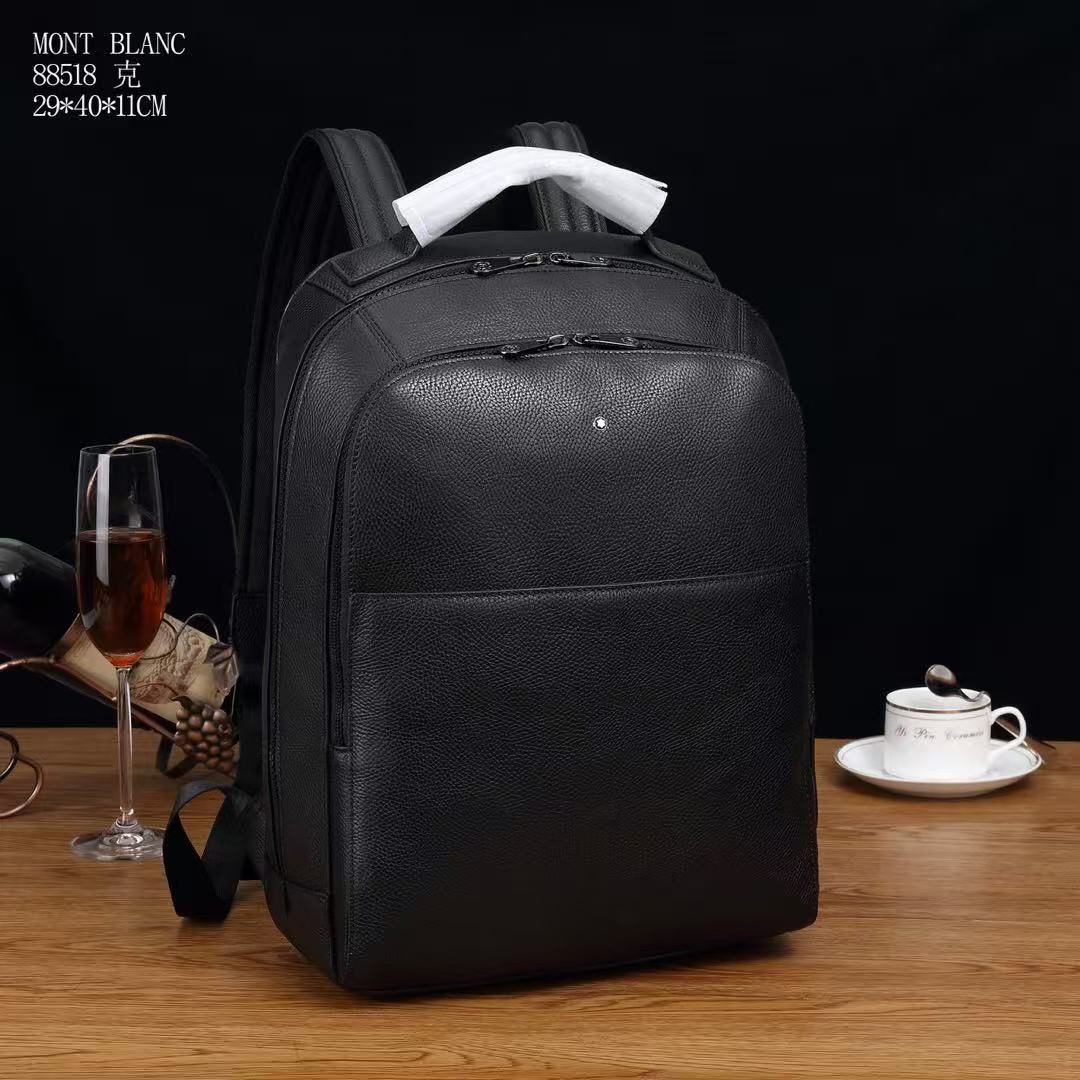 Montblanc Black Pebbled Cowhide Leather Backpack, Luxury Business Travel Rucksack