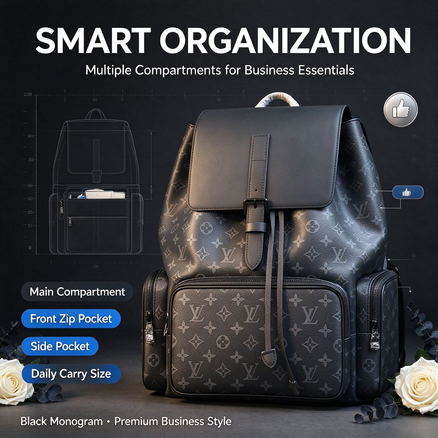 LV M45538 Monogram Eclipse Flap Drawstring Backpack For Men