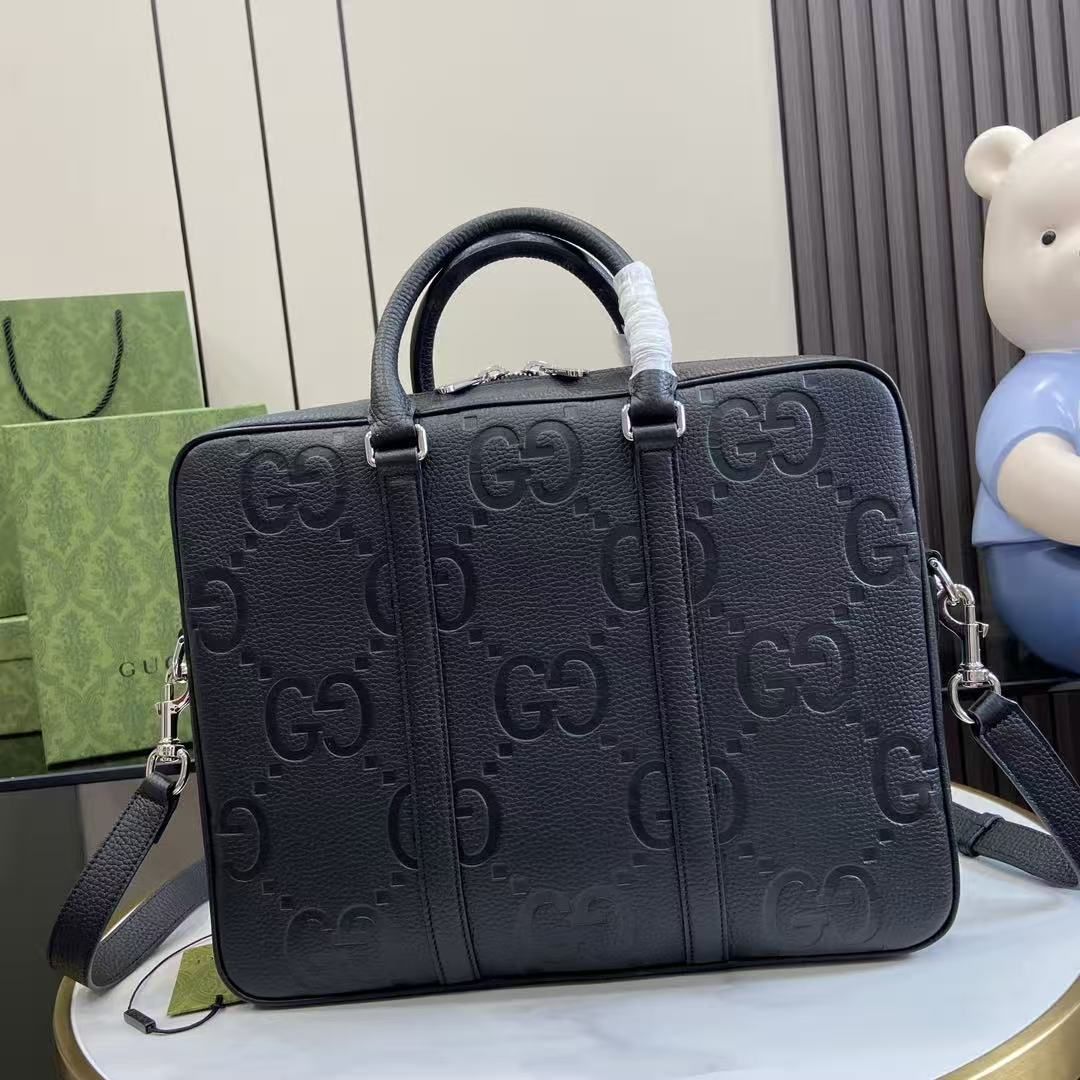 Gucci Full GG Embossed Briefcase Men's Large Capacity Laptop Bag Removable Shoulder Strap