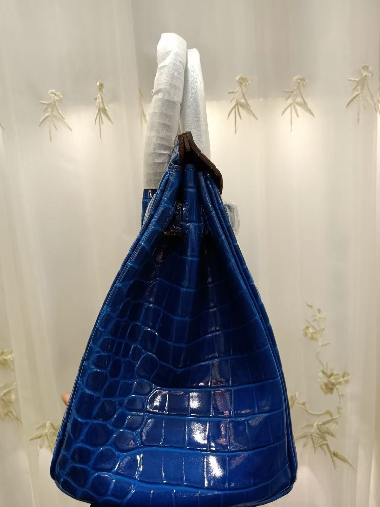 Túi xách da bò lớp trên cùng da cá sấu bóng màu xanh hồng ngọc 30cm túi có khóa cách điệu dành cho nữ Túi xách đi lại yến tiệc 图 3