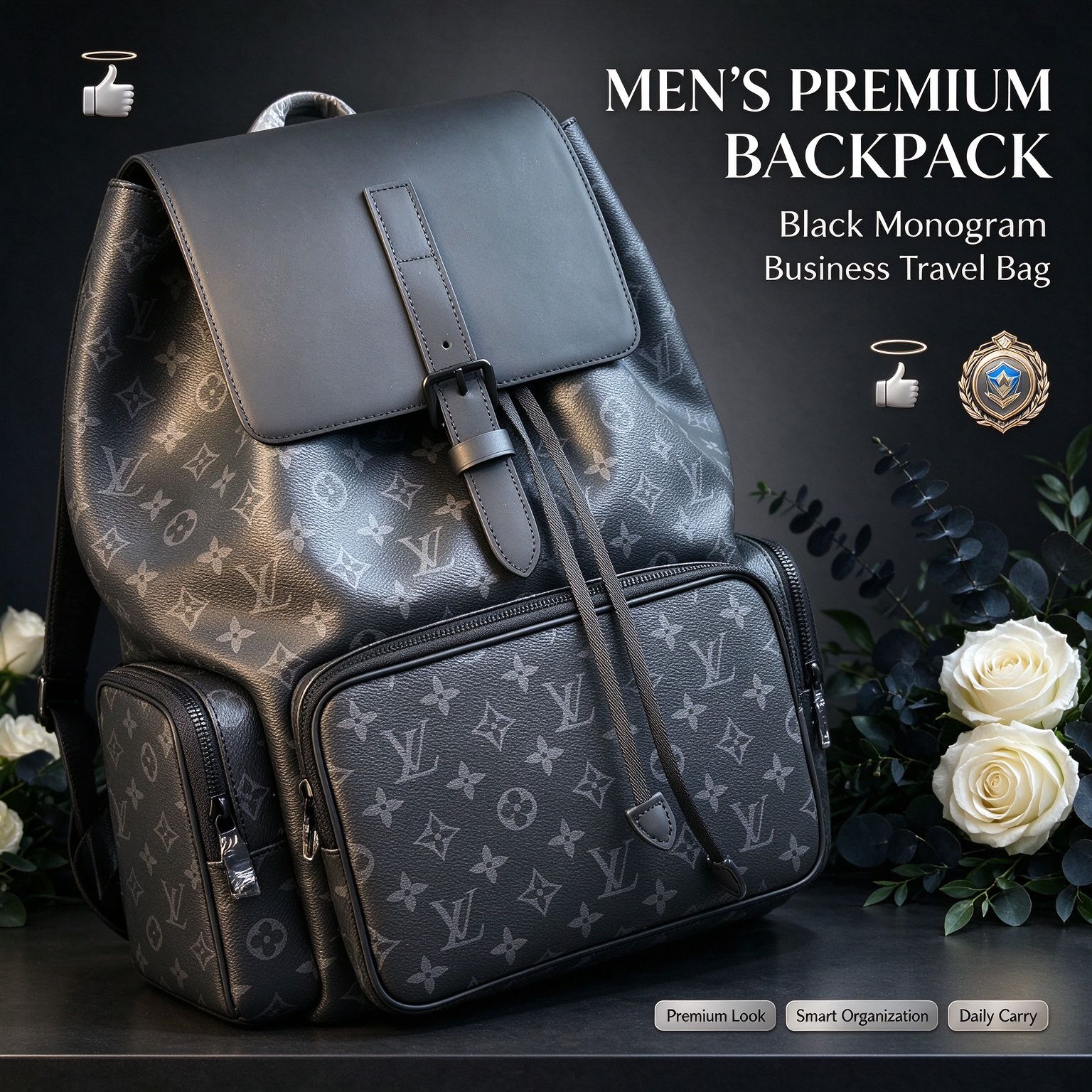 LV M45538 Monogram Eclipse Flap Drawstring Backpack For Men