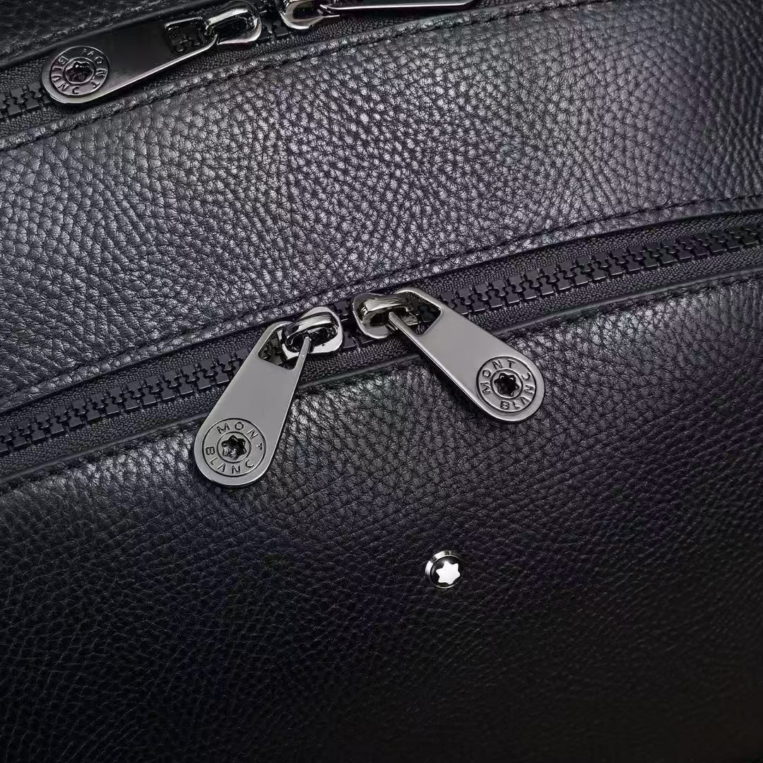 Montblanc Black Pebbled Cowhide Leather Backpack, Luxury Business Travel Rucksack 图 4