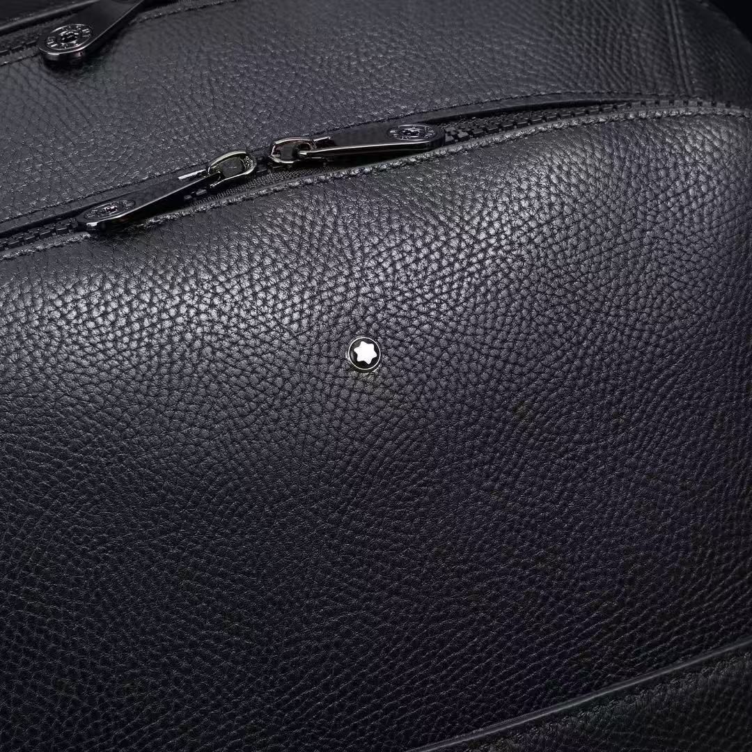 Montblanc Black Pebbled Cowhide Leather Backpack, Luxury Business Travel Rucksack 图 5