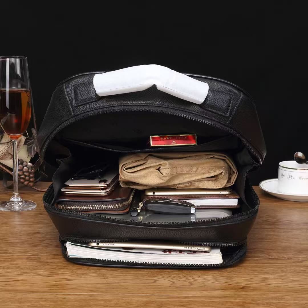 Montblanc Black Pebbled Cowhide Leather Backpack, Luxury Business Travel Rucksack 图 7