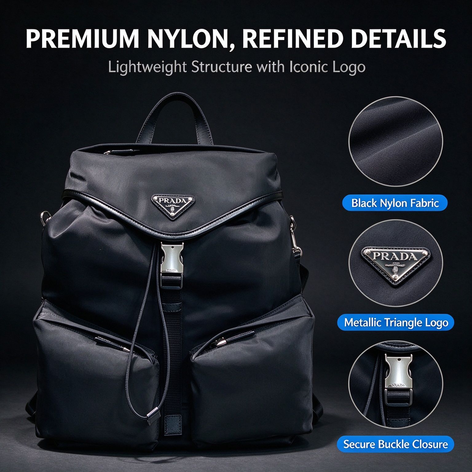 Prada Men Casual Backpack, Lightweight Nylon Commute Business Laptop Bag 图 4