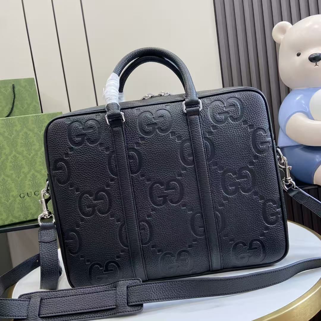 Gucci Full GG Embossed Briefcase Men's Large Capacity Laptop Bag Removable Shoulder Strap 图 3