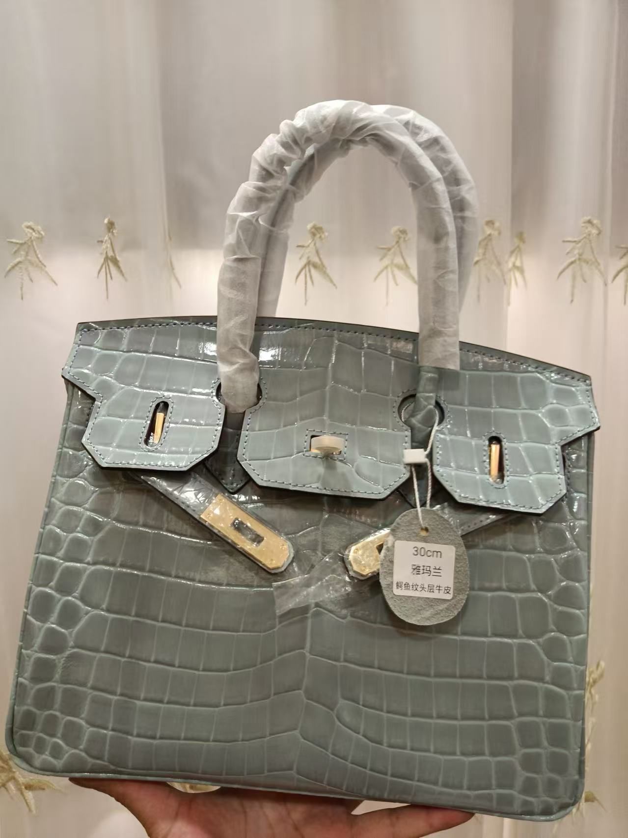 Túi xách da bò đầu cá sấu sang trọng nhẹ 30cm Túi bạch kim tạo kiểu bóng loáng Túi xách đi lại yến tiệc nữ 图 6