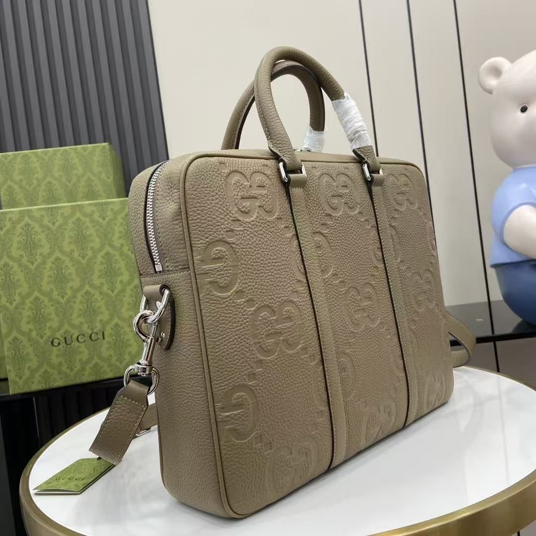 Gucci Full GG Embossed Briefcase Men's Large Capacity Laptop Bag Removable Shoulder Strap 图 6