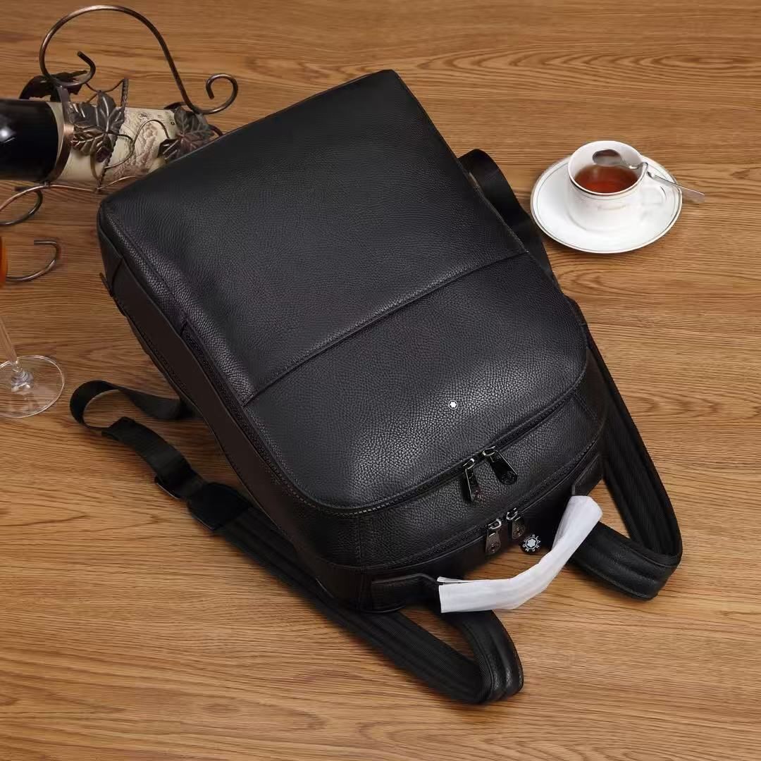 Montblanc Black Pebbled Cowhide Leather Backpack, Luxury Business Travel Rucksack 图 3