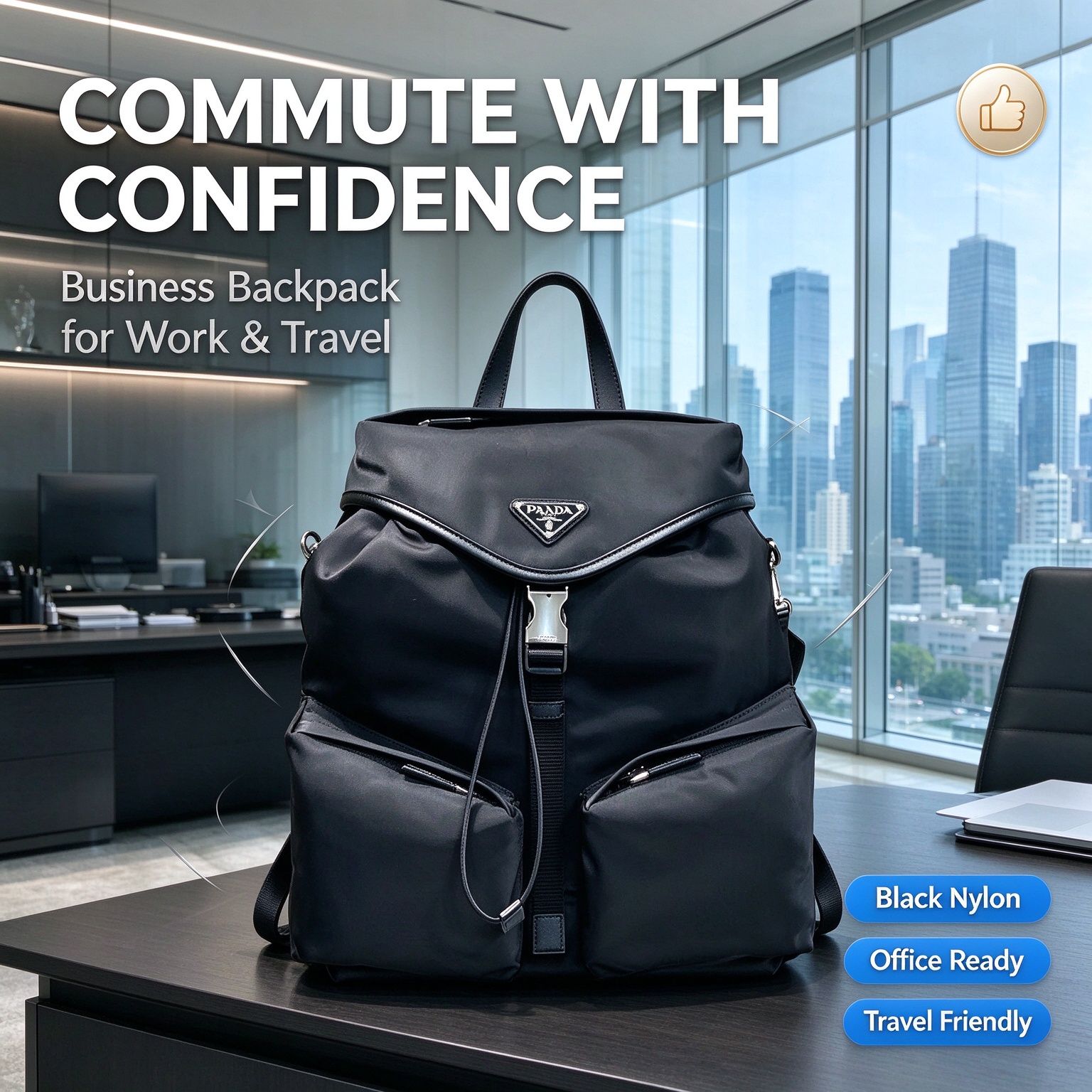 Prada Men Casual Backpack, Lightweight Nylon Commute Business Laptop Bag 图 5