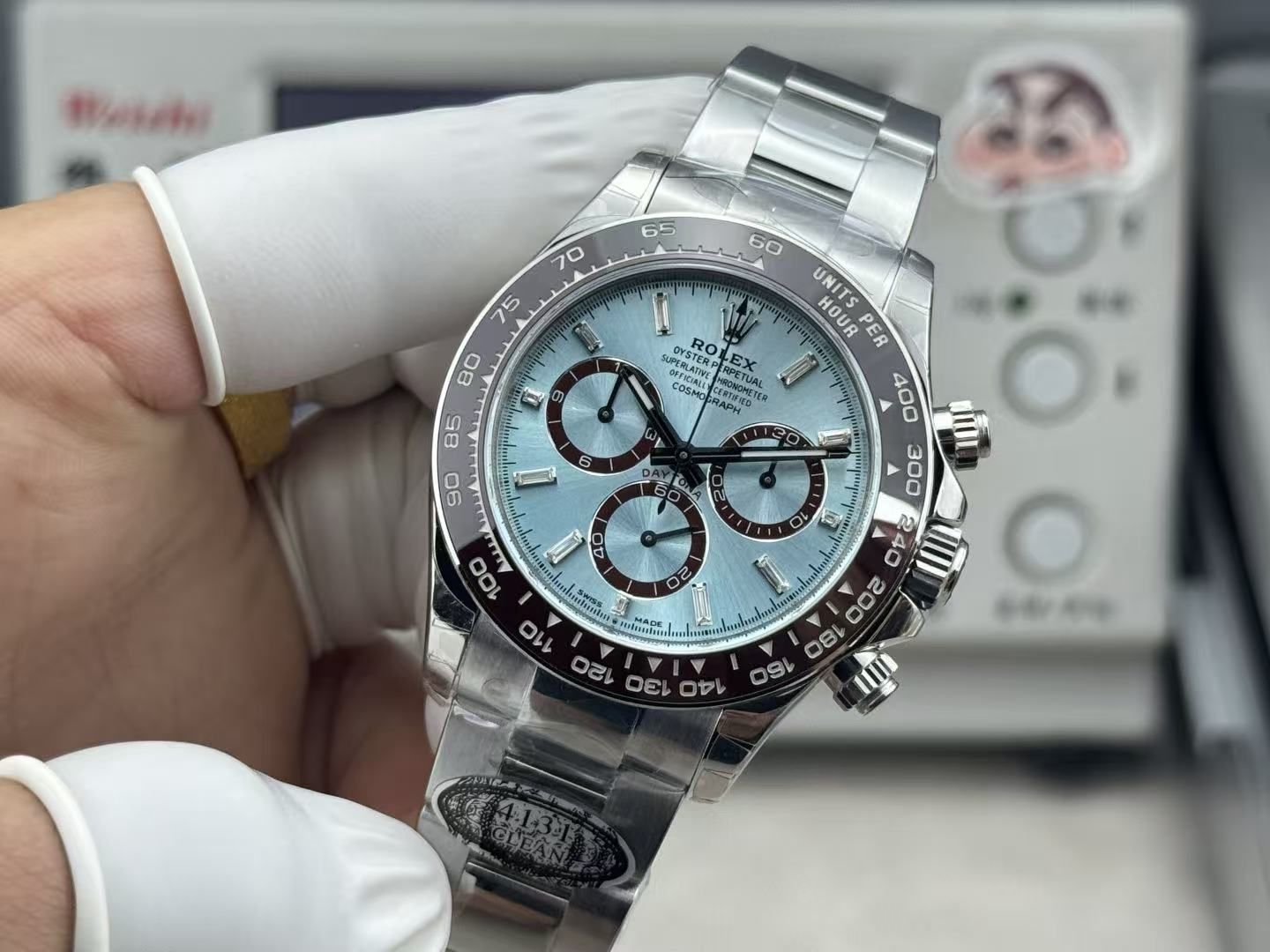 Ice Blue Disc Panda Di Same Fully Automatic Mechanical Chronograph Men's Chocolate Ceramic Ring Steel Band Business Waterproof Watch 图 3