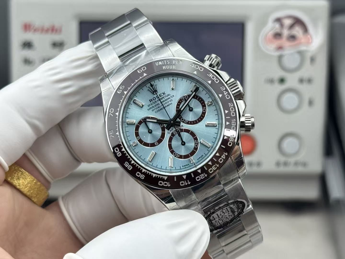 Ice Blue Disc Panda Di Same Fully Automatic Mechanical Chronograph Men's Chocolate Ceramic Ring Steel Band Business Waterproof Watch 图 2