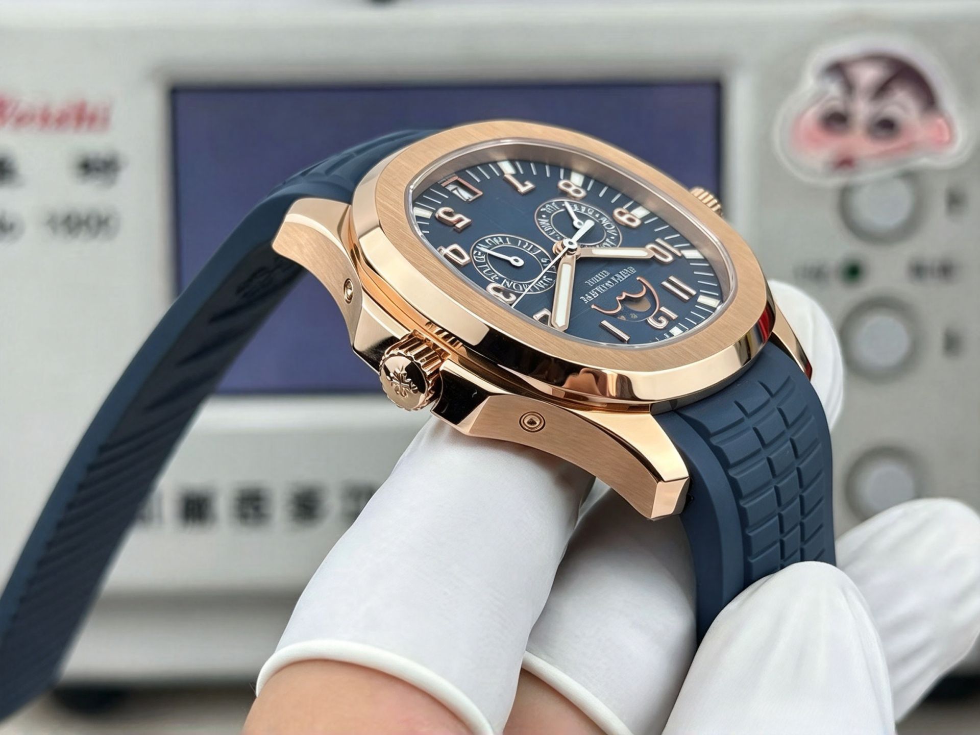 Rose Gold Calendar Moon Grenade Blue Disc Rubber Band Men's Luxury Sport Watch 图 7
