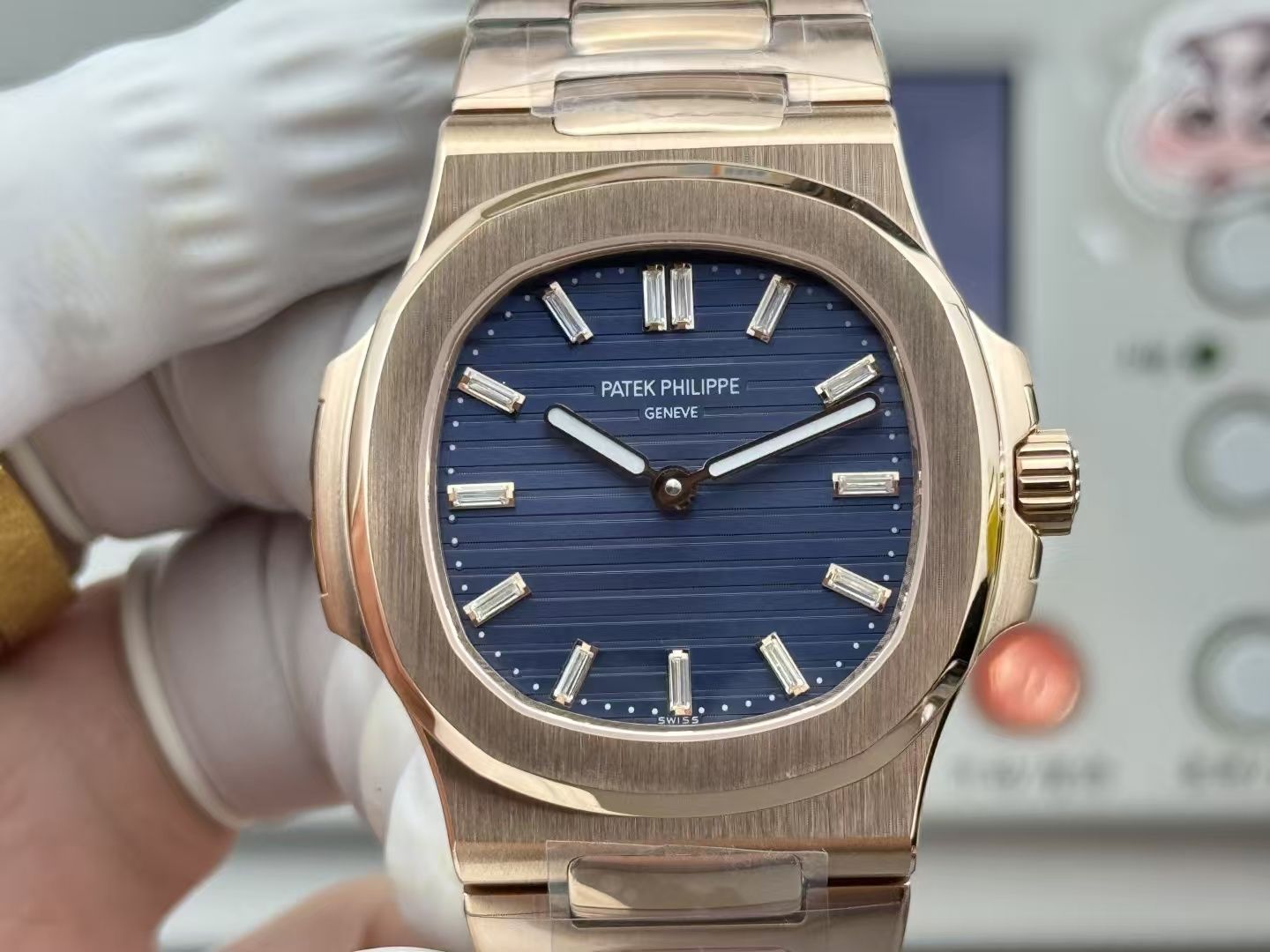 Patek Philippe Nautilus Rose Gold Blue Disc Diamond Automatic Unisex